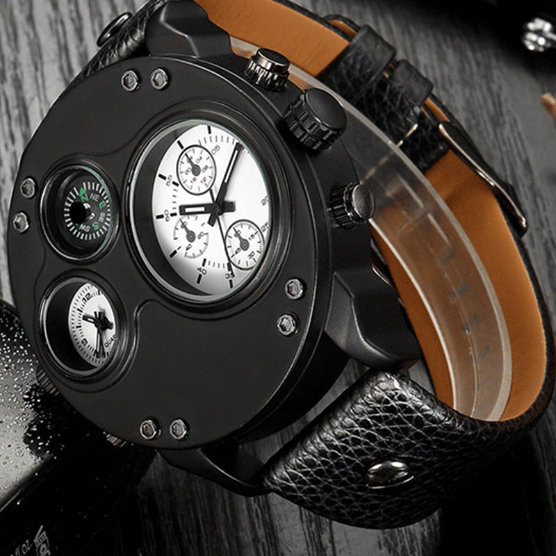 Men's Dual Time Zone Analog Watch with Compass