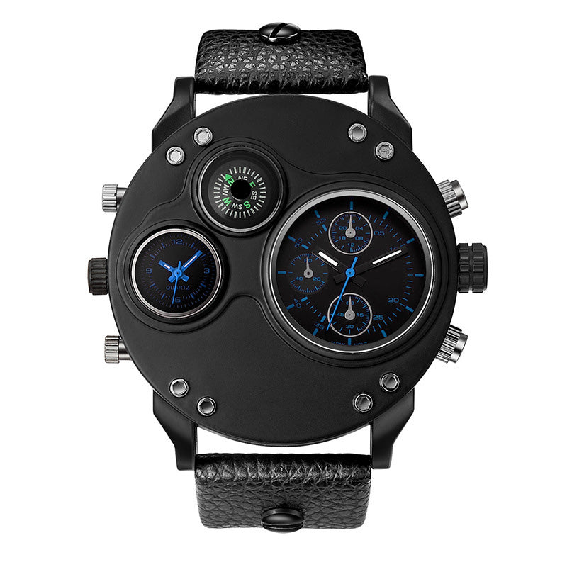 Men's Dual Time Zone Analog Watch with Compass