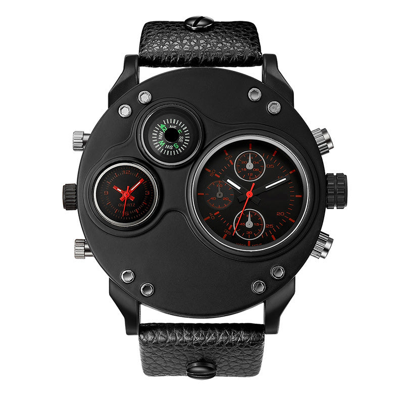 Men's Dual Time Zone Analog Watch with Compass