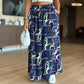 Women’s Casual Printed Wide-Leg Pants with Pockets