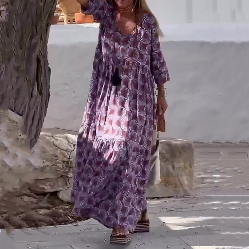 🔥 2025 New Hot Sale🔥 Geometric Printed Plus Size Seven Sleeve Dress
