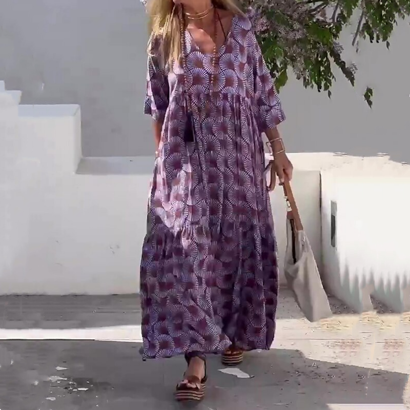 🔥 2025 New Hot Sale🔥 Geometric Printed Plus Size Seven Sleeve Dress