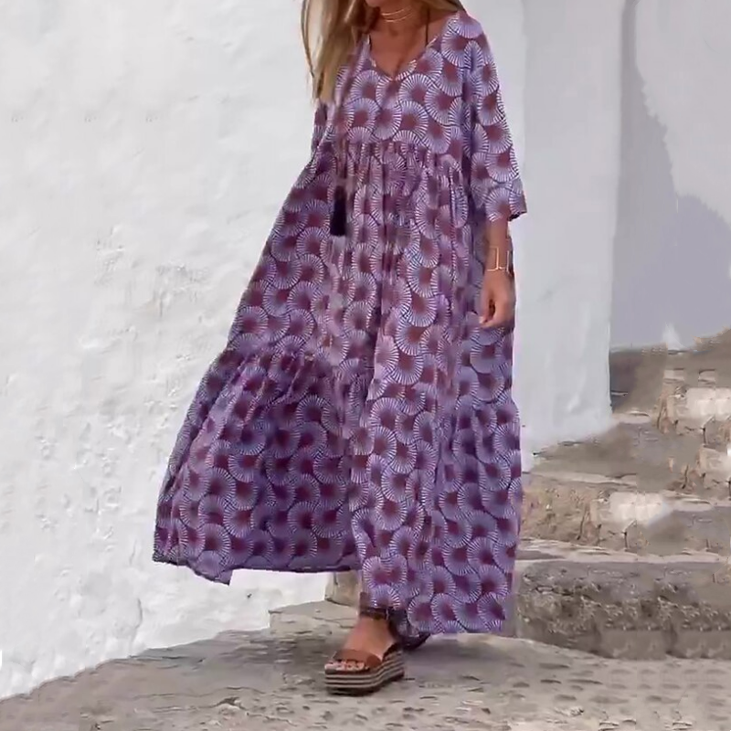 🔥 2025 New Hot Sale🔥 Geometric Printed Plus Size Seven Sleeve Dress