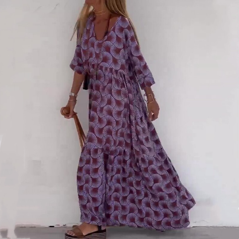 🔥 2025 New Hot Sale🔥 Geometric Printed Plus Size Seven Sleeve Dress