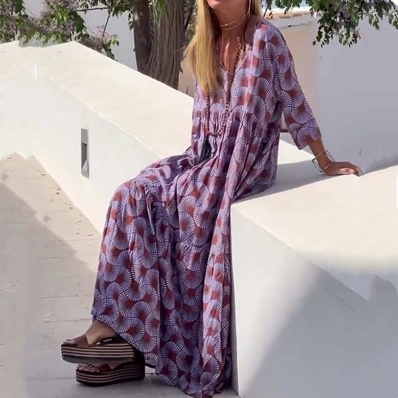 🔥 2025 New Hot Sale🔥 Geometric Printed Plus Size Seven Sleeve Dress
