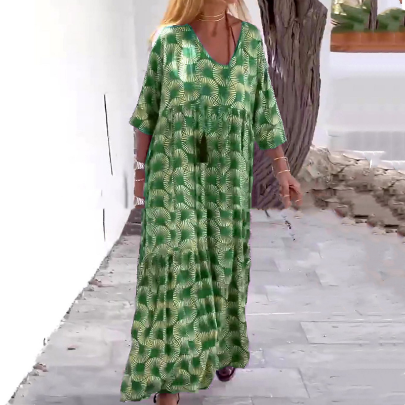 🔥 2025 New Hot Sale🔥 Geometric Printed Plus Size Seven Sleeve Dress