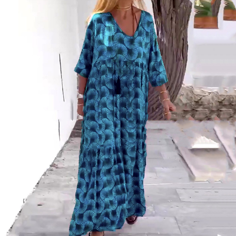 🔥 2025 New Hot Sale🔥 Geometric Printed Plus Size Seven Sleeve Dress