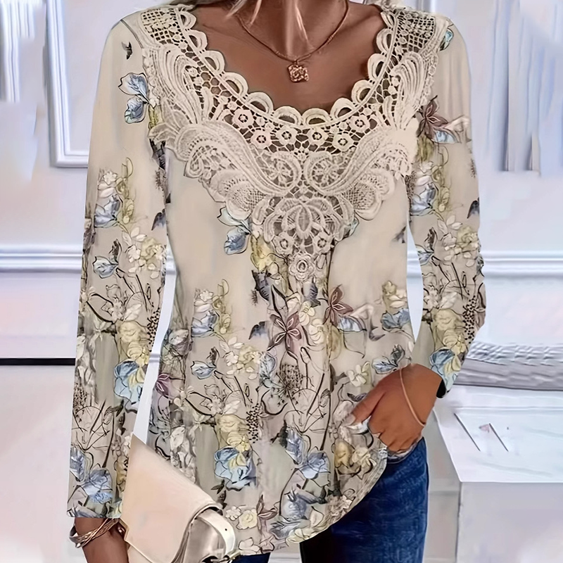 🛍️Time-limited Special⏰Women's Elegant Lace Trim Long Sleeve Blouse