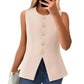 Women's Buttoned Round Collar Sleeveless Suit Vest
