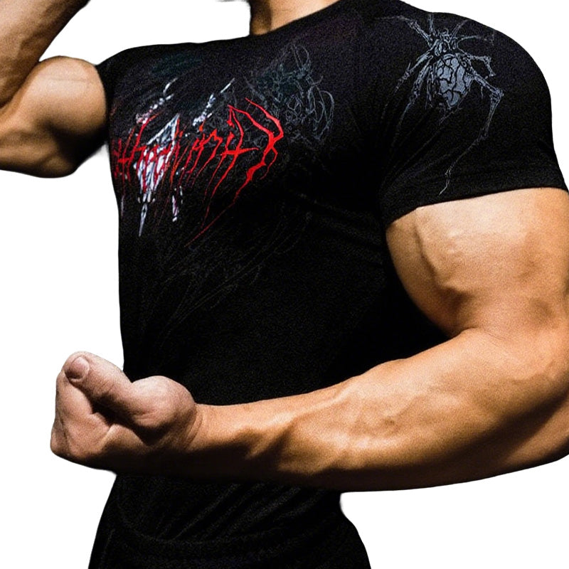 Venom print fitness shirt highlights your muscle definition.