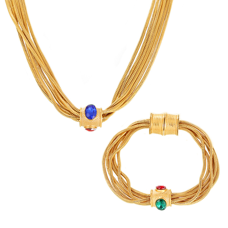 ✨💎Layered Chains Rhinestone-Encrusted Necklace and Bracelet