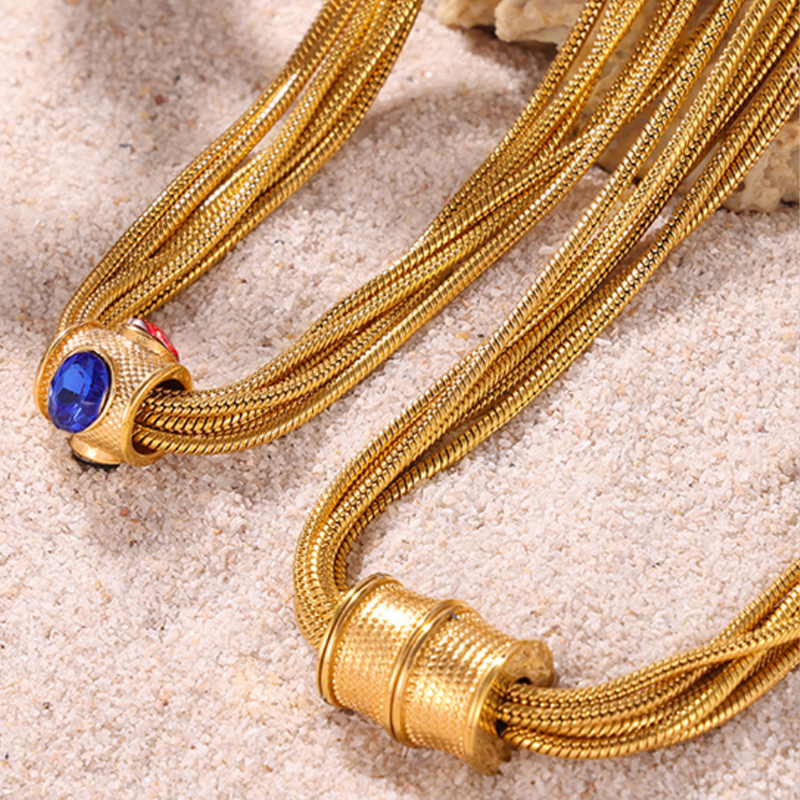 ✨💎Layered Chains Rhinestone-Encrusted Necklace and Bracelet