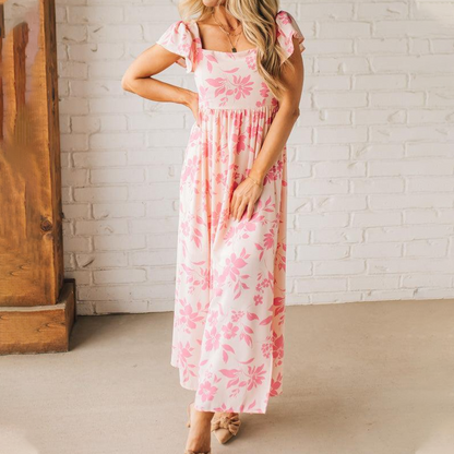 🌸Summer Hot🌸Women’s Pink Floral Print Maxi Dress