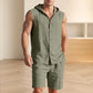 🌞👕 Men's Casual Linen Hooded Tank Top & Shorts Set