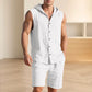 🌞👕 Men's Casual Linen Hooded Tank Top & Shorts Set