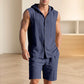 🌞👕 Men's Casual Linen Hooded Tank Top & Shorts Set