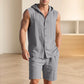 🌞👕 Men's Casual Linen Hooded Tank Top & Shorts Set
