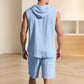 🌞👕 Men's Casual Linen Hooded Tank Top & Shorts Set