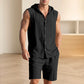 🌞👕 Men's Casual Linen Hooded Tank Top & Shorts Set