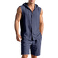 🌞👕 Men's Casual Linen Hooded Tank Top & Shorts Set