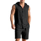 🌞👕 Men's Casual Linen Hooded Tank Top & Shorts Set