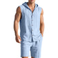 🌞👕 Men's Casual Linen Hooded Tank Top & Shorts Set