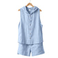 🌞👕 Men's Casual Linen Hooded Tank Top & Shorts Set