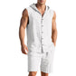 🌞👕 Men's Casual Linen Hooded Tank Top & Shorts Set