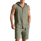 🌞👕 Men's Casual Linen Hooded Tank Top & Shorts Set