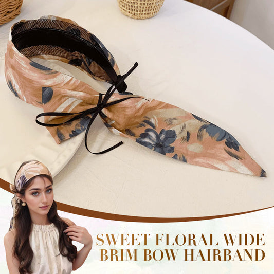 Sweet Floral Wide Brim Bow Hairband (50% OFF)