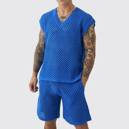 🔥HOT SALE🔥Men's Casual Hollow Out Tank ＆ Shorts 2-Piece Set