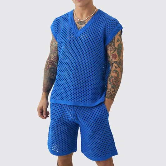 🔥HOT SALE🔥Men's Casual Hollow Out Tank ＆ Shorts 2-Piece Set