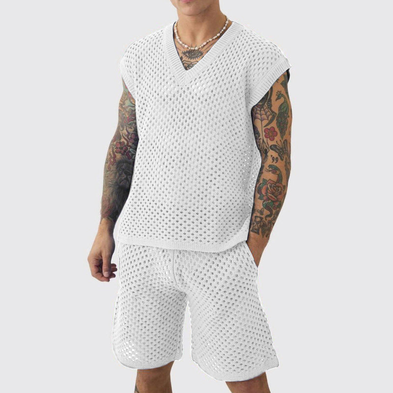 🔥HOT SALE🔥Men's Casual Hollow Out Tank ＆ Shorts 2-Piece Set