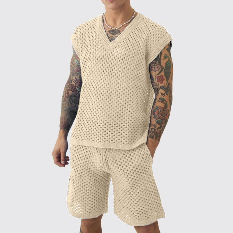 🔥HOT SALE🔥Men's Casual Hollow Out Tank ＆ Shorts 2-Piece Set