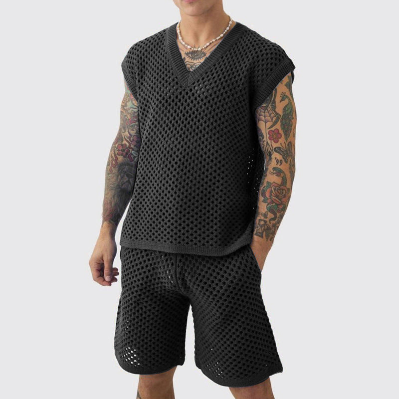🔥HOT SALE🔥Men's Casual Hollow Out Tank ＆ Shorts 2-Piece Set