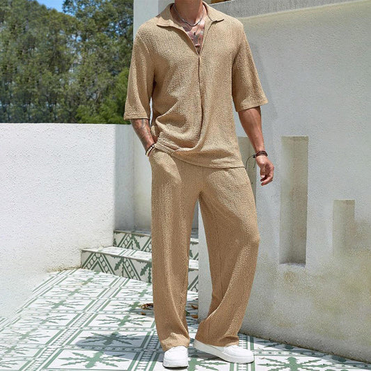 Men's 2 Pieces Short Sleeve V-Neck Top & Pants Sets
