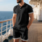 Men's Casual Lapel Short Sleeve Top & Shorts Two-Piece Set