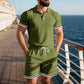 Men's Casual Lapel Short Sleeve Top & Shorts Two-Piece Set
