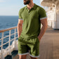 Men's Casual Lapel Short Sleeve Top & Shorts Two-Piece Set