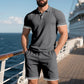Men's Casual Lapel Short Sleeve Top & Shorts Two-Piece Set