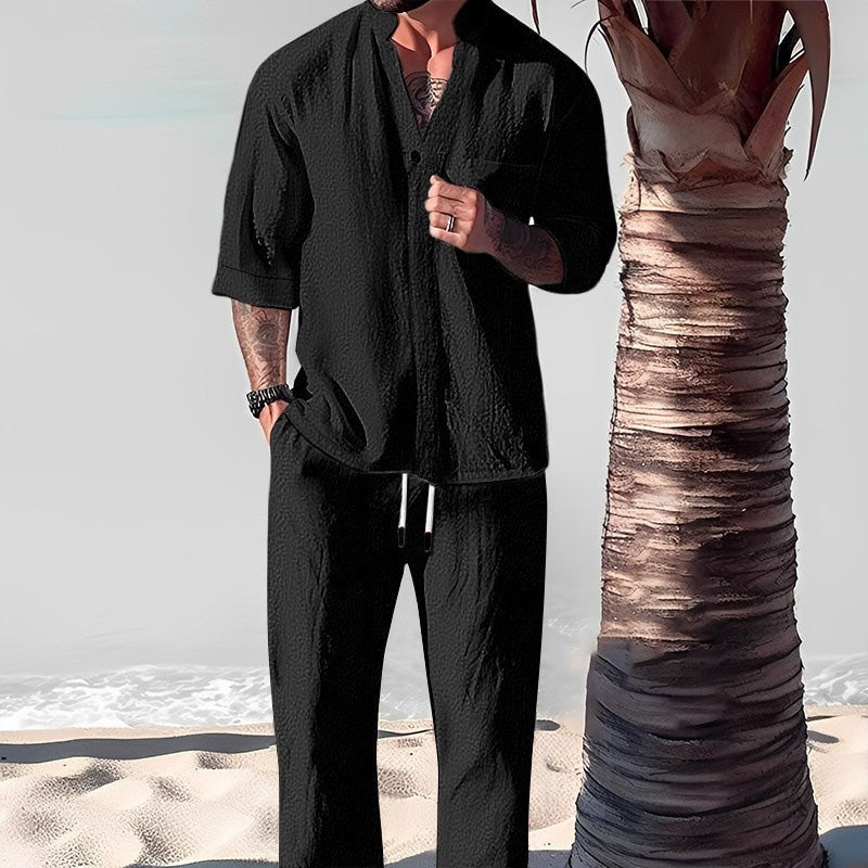 🌿💧Men's Trendy Cotton Linen Top & Pants Two-Piece Set