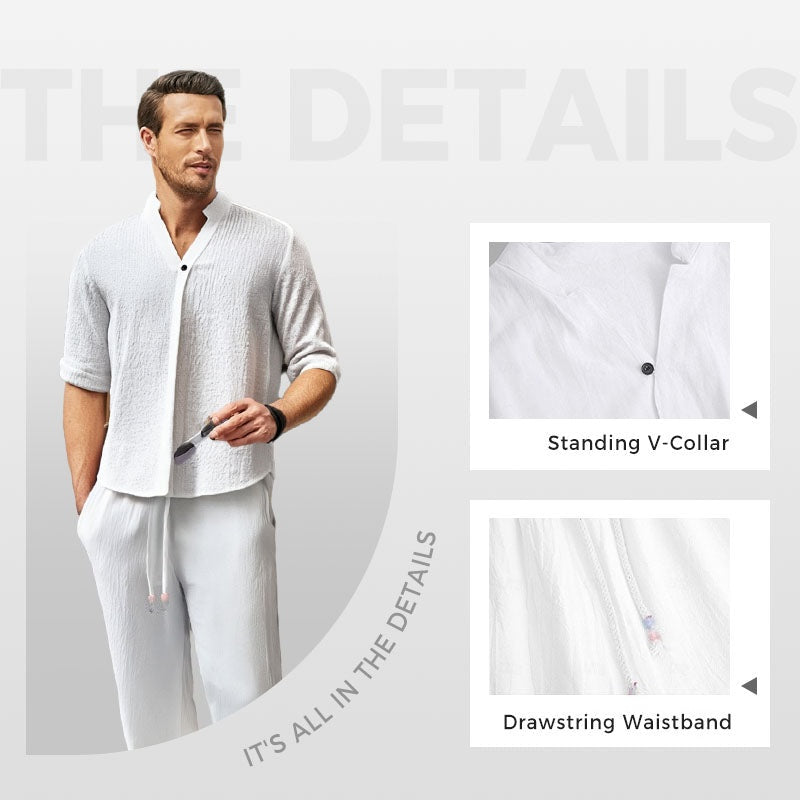 🌿💧Men's Trendy Cotton Linen Top & Pants Two-Piece Set