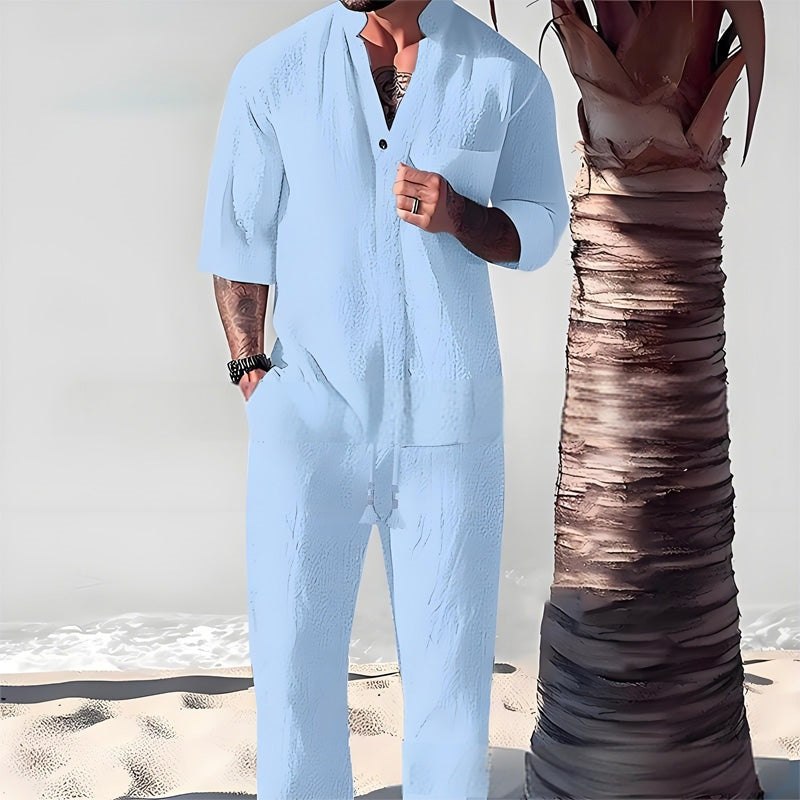 🌿💧Men's Trendy Cotton Linen Top & Pants Two-Piece Set