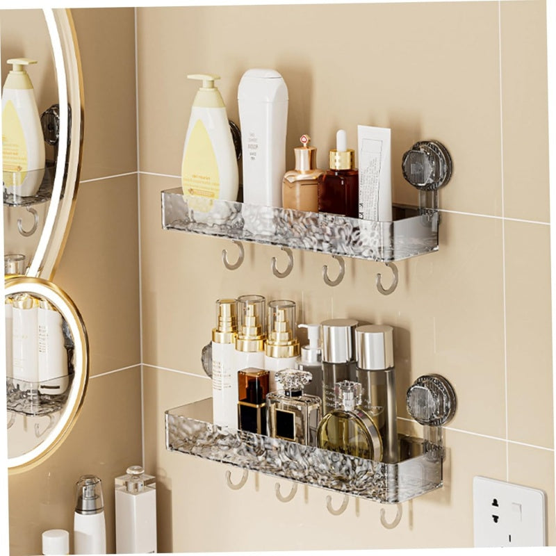 🔥 Hot Sale 50% OFF 🔥Wall Mounted Removable Suction Cup Shelf with Hooks