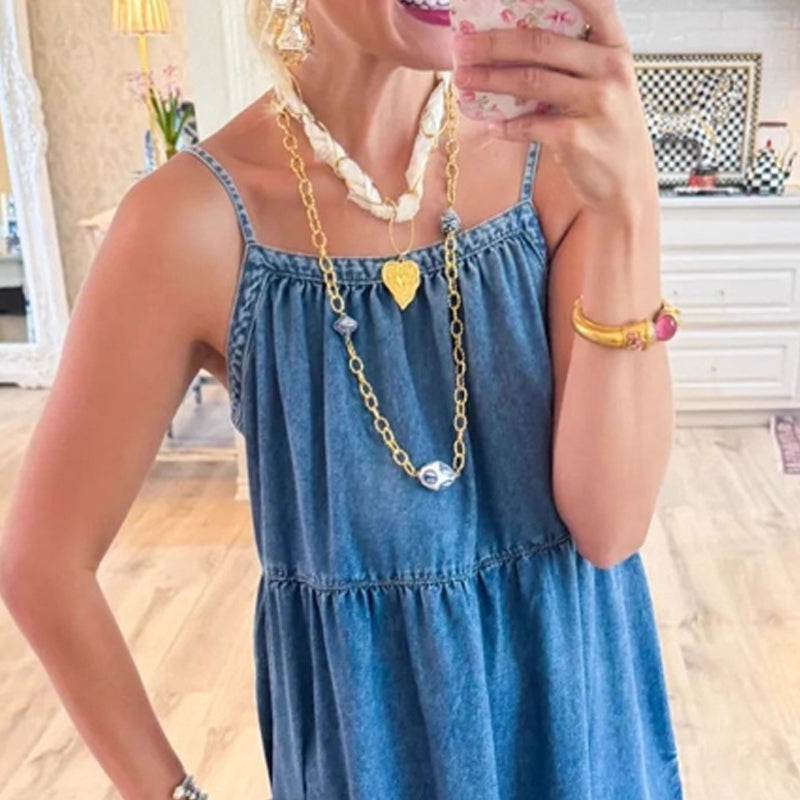 🌞👗 2025 Summer Must Have! A halter denim dress that's easy to wear for airy chic!
