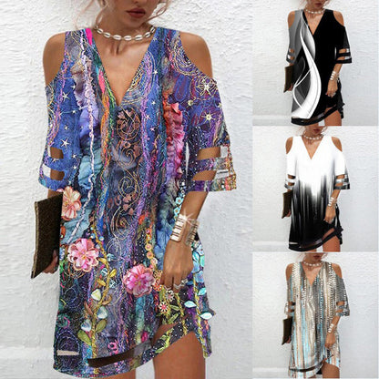 💃【S-3XL】🌺 V-Neck Cutout Printed Dress