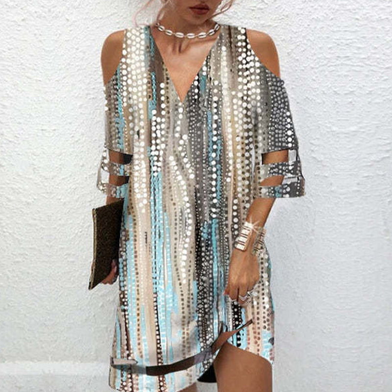💃【S-3XL】🌺 V-Neck Cutout Printed Dress