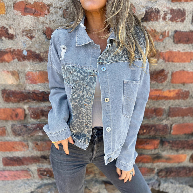 🔥Fashionable Leopard Print Patchwork Denim Jacket