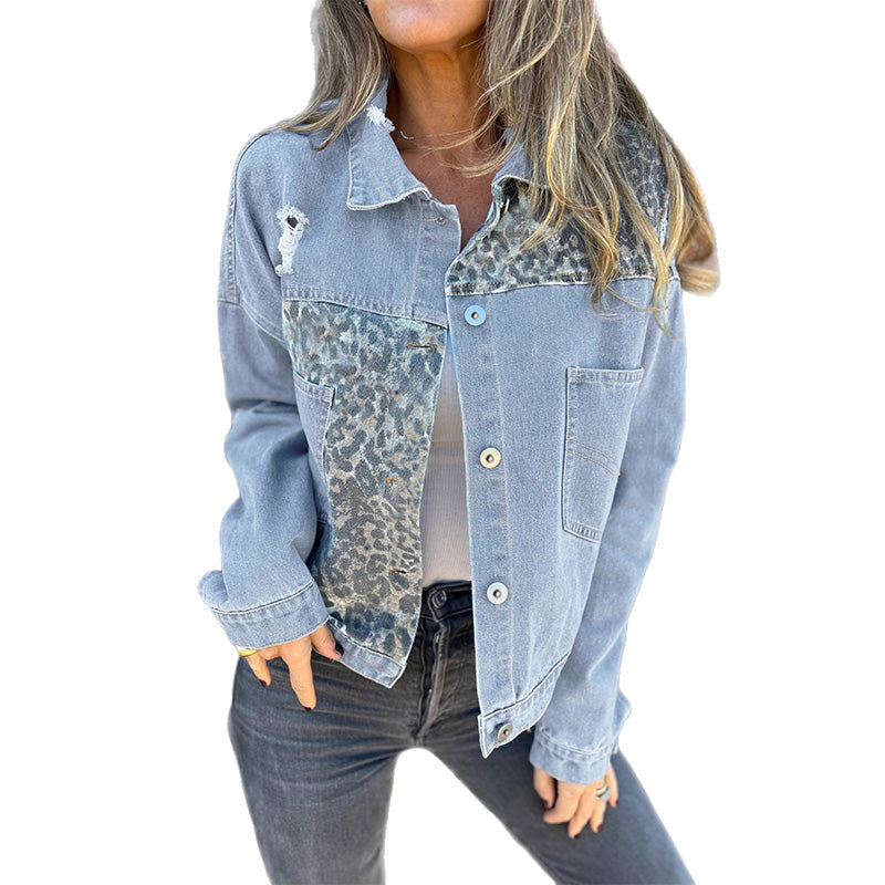 🔥Fashionable Leopard Print Patchwork Denim Jacket