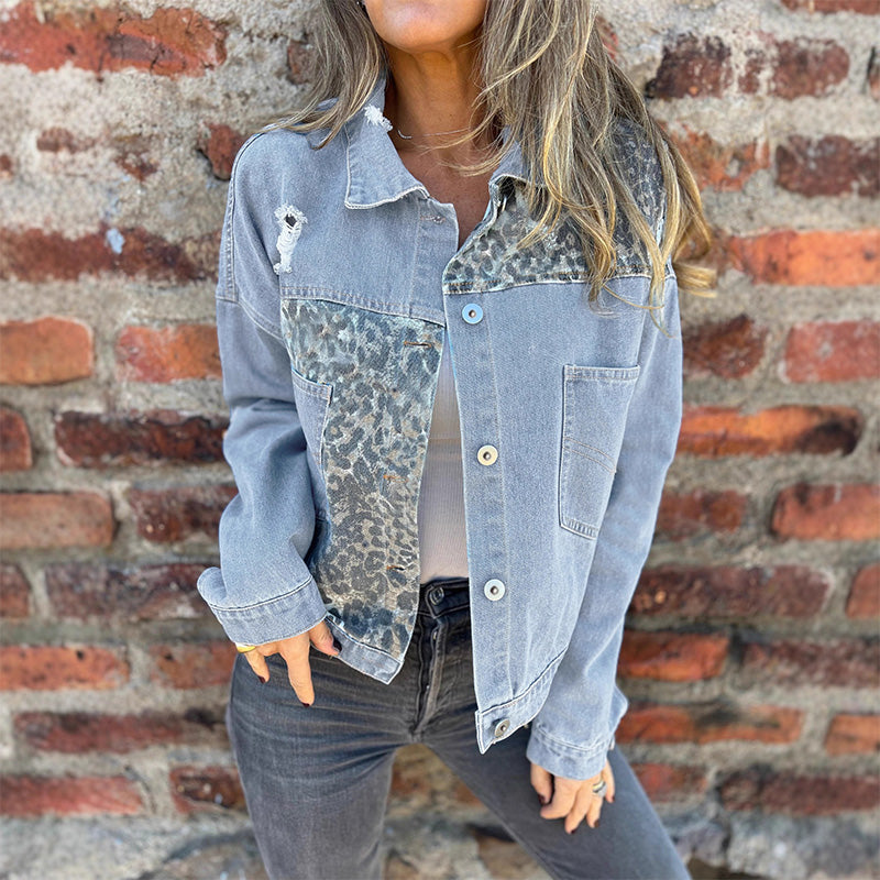 🔥Fashionable Leopard Print Patchwork Denim Jacket